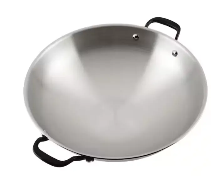 15-Inch Polished Stainless Steel 5-Ply Clad Wok For High-Heat Cooking 1