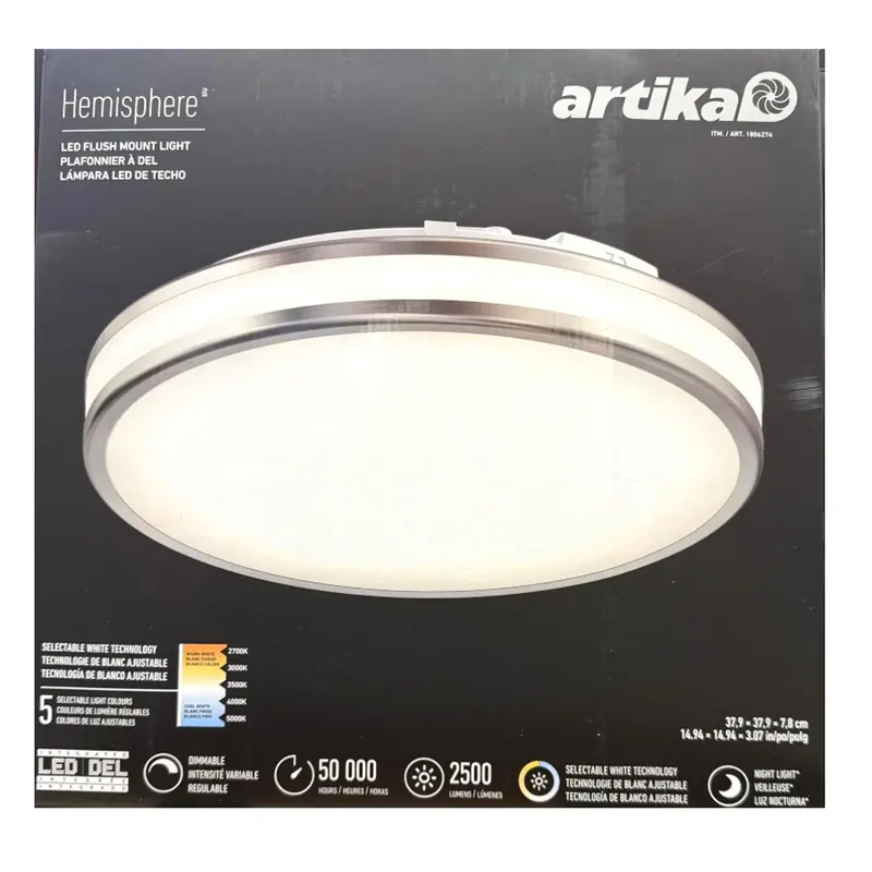Artika Hemisphere Led Flush Mount Ceiling Light – Modern Square Design, 15" X 15" X 3.1" 1