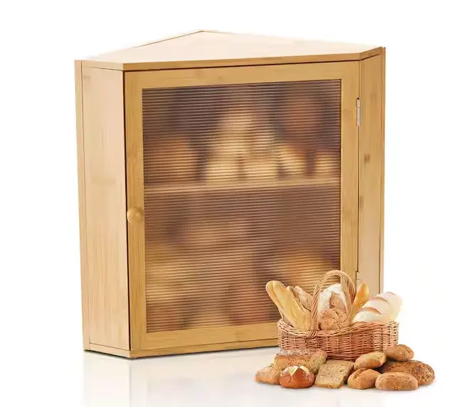 Bamboo Corner Bread Box – Double-Layer Countertop Storage Container With Natural Wood Grain 1