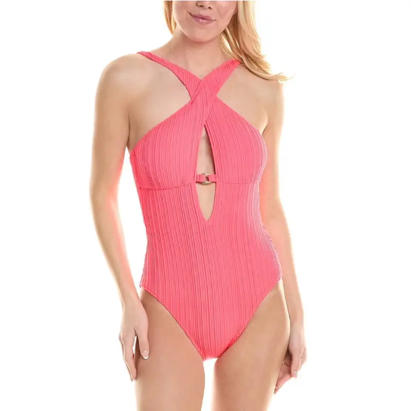 Becca By Rebecca Virtue Women’S Moon Ridge High-Neck One-Piece Swimsuit – M In Pink 1