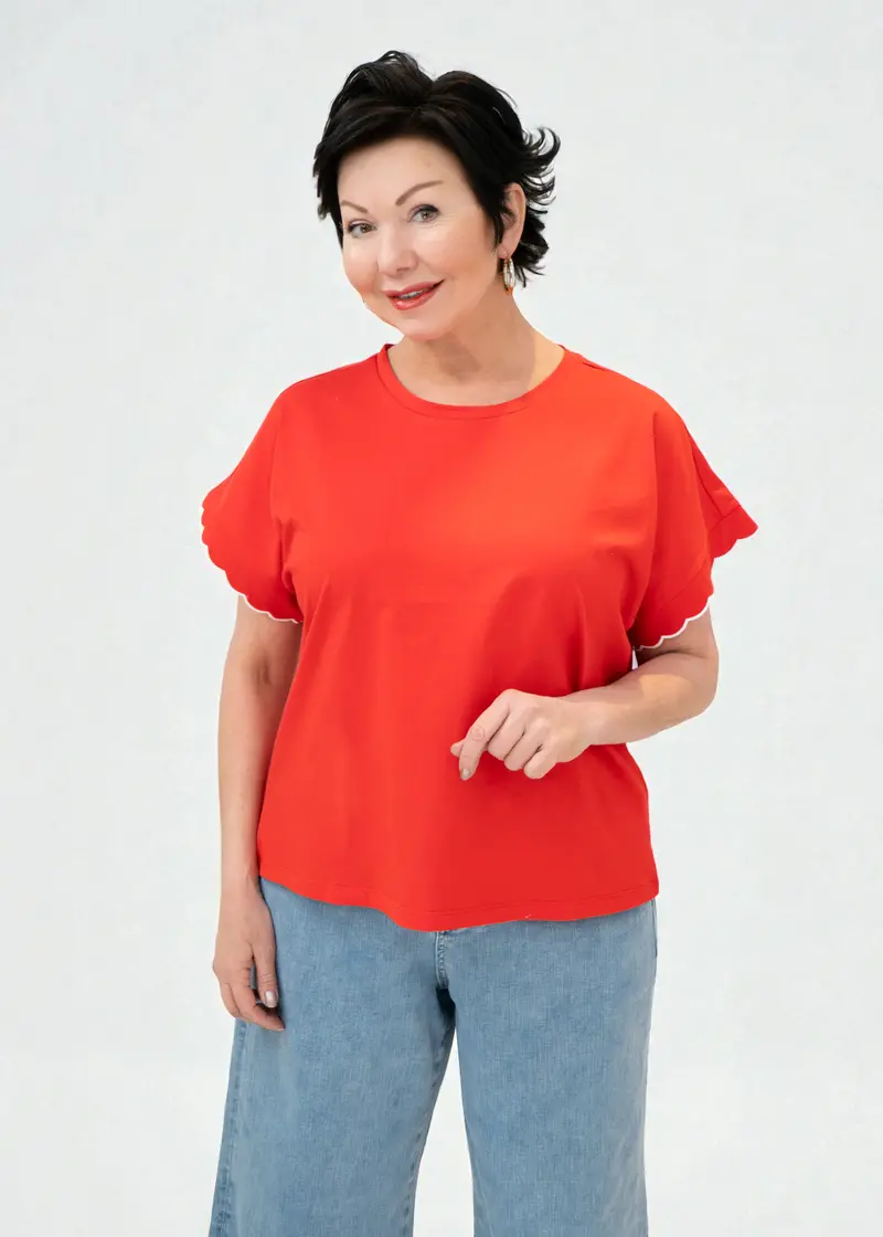 Betty Basics Sloane Scallop-Hem Casual Tee 1