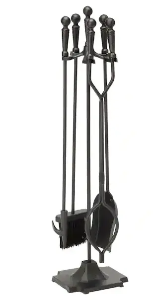 Black Cast Iron 5-Piece Fireplace Tool Set Featuring Decorative Ball Handles 1