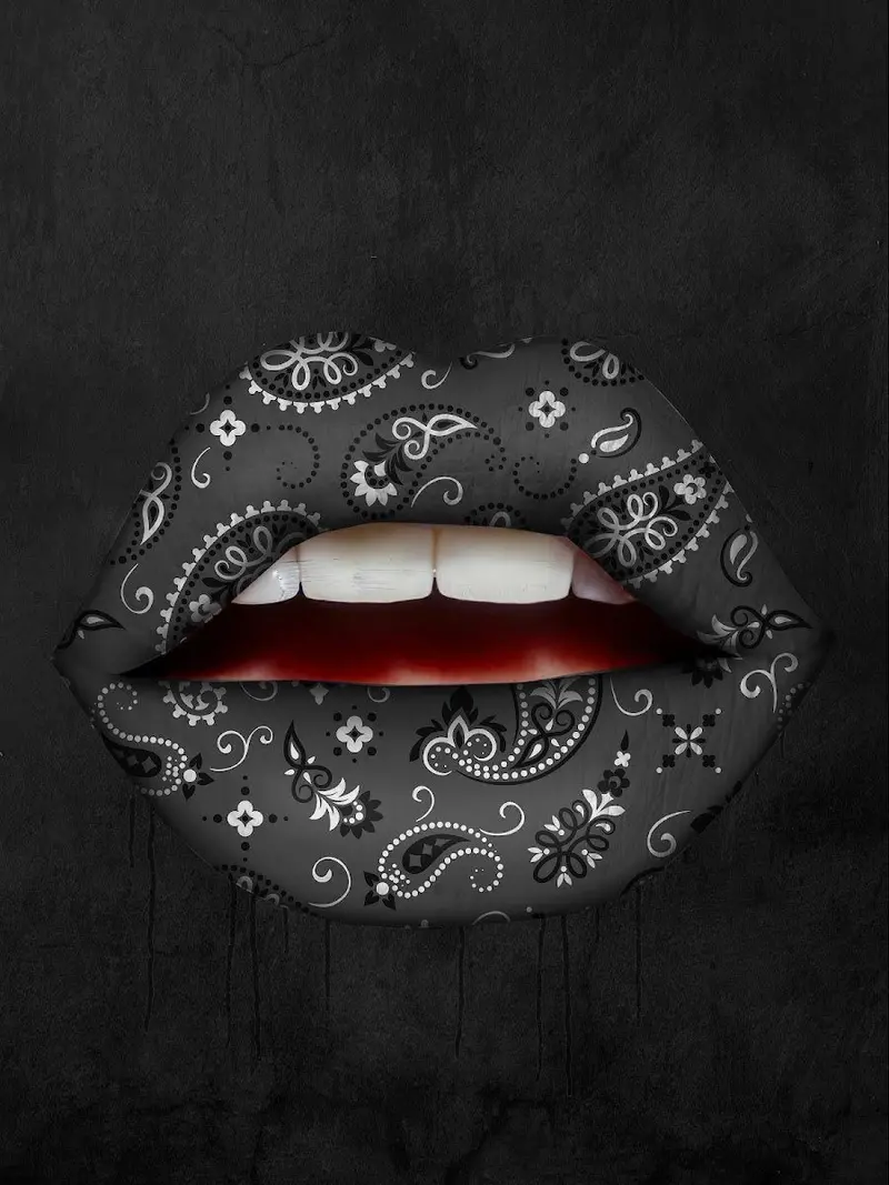 Bold Black Bandana With Lip Art Design 1
