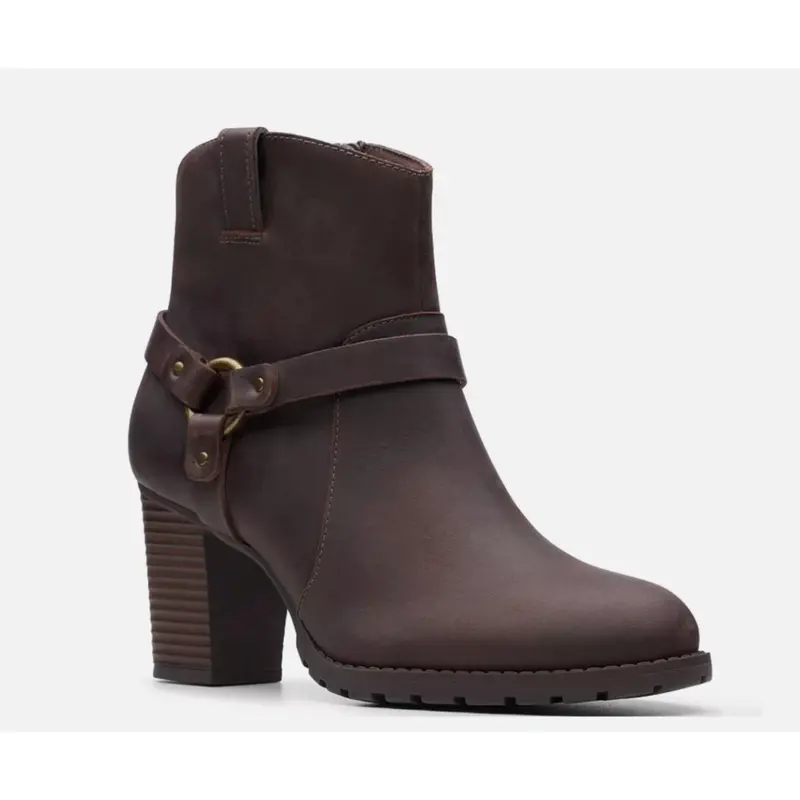 Clarks Verona Rock Brown Leather Ankle Boots – Western-Inspired Heeled Style, Size 9.5 1