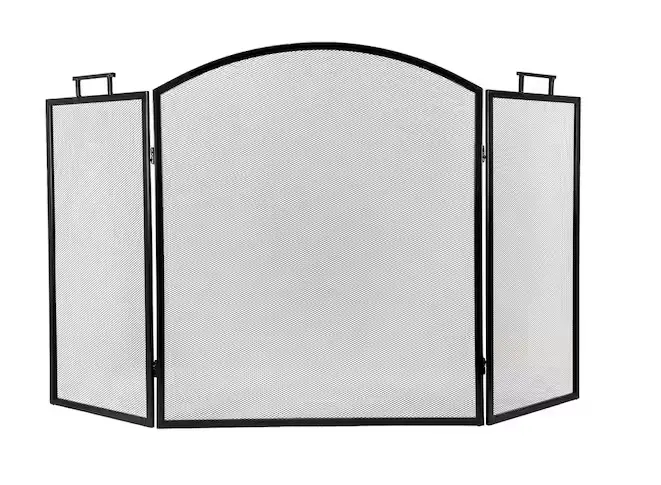 Classic Three-Panel Black Steel Fireplace Screen 1