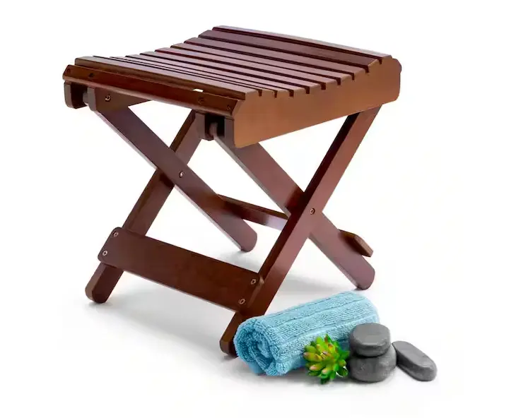Dark Brown Bamboo Folding Corner Shower Seat – 11" L × 11" W × 13" H Rectangular Step Stool 1