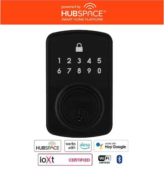 Defiant Wi-Fi Enabled Deadbolt — Square Matte Black Smart Lock Powered By Hubspace 1