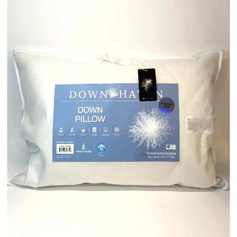 Downhaven Luxury White Down Pillow – Standard/Queen, Washable, 20 X 28 Inches 1