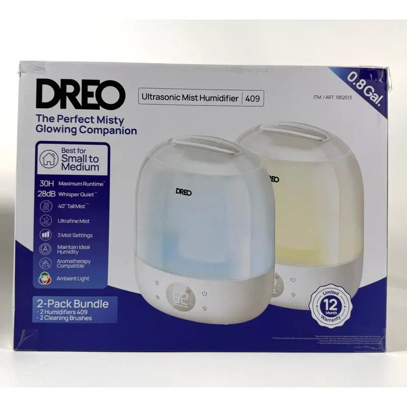 Dreo Ultrasonic Humidifier Twin Pack – Dual 409 Models With 3 Mist Levels & Aromatherapy Support 1