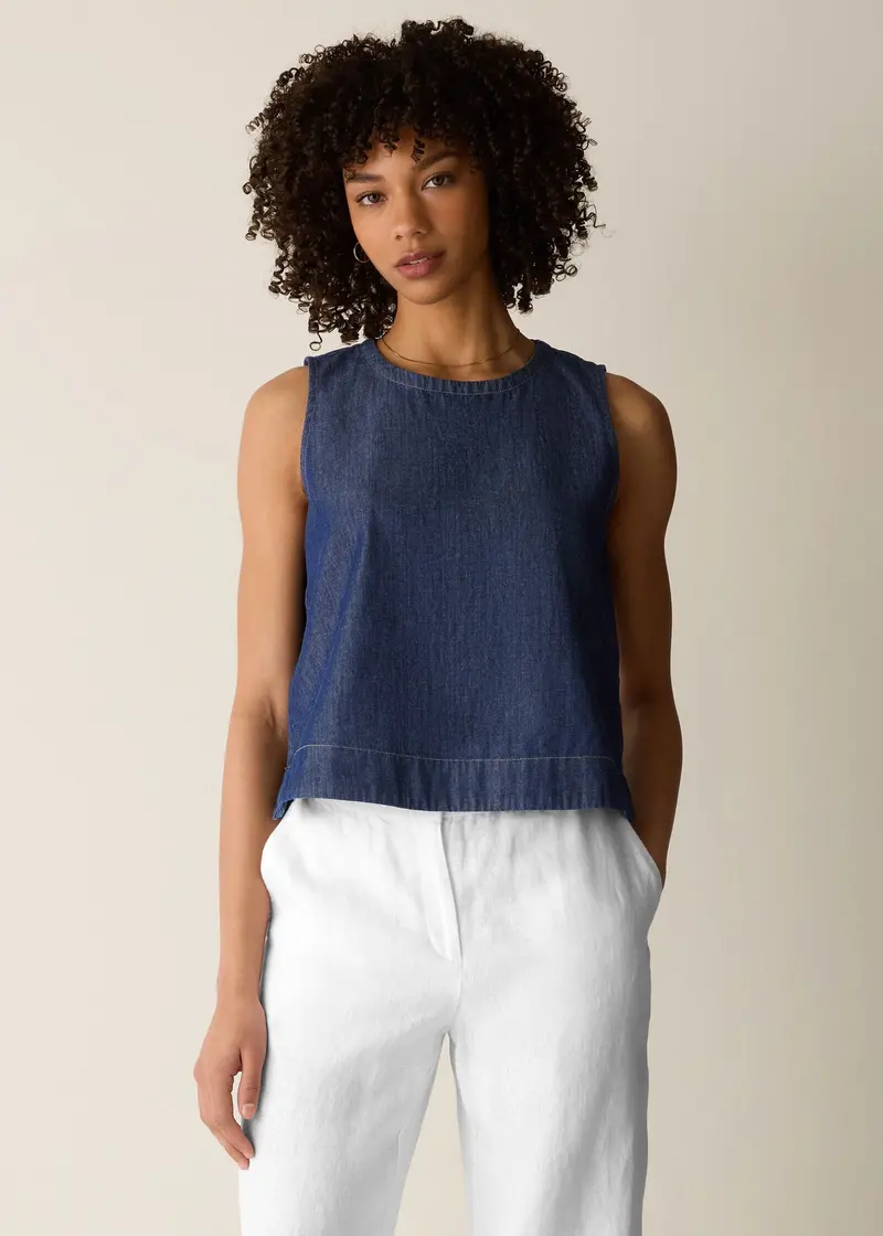 Eileen Fisher Lightweight Organic Cotton Denim Shell Top 1