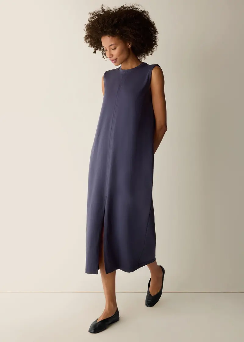 Eileen Fisher Pima Cotton Stretch Jersey Crewneck Dress 1
