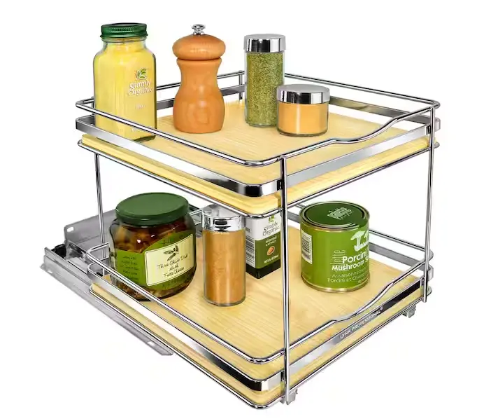 Elite Double Pull-Out Spice Organizer – 10.25" Wide Wood-And-Chrome Cabinet Rack 1