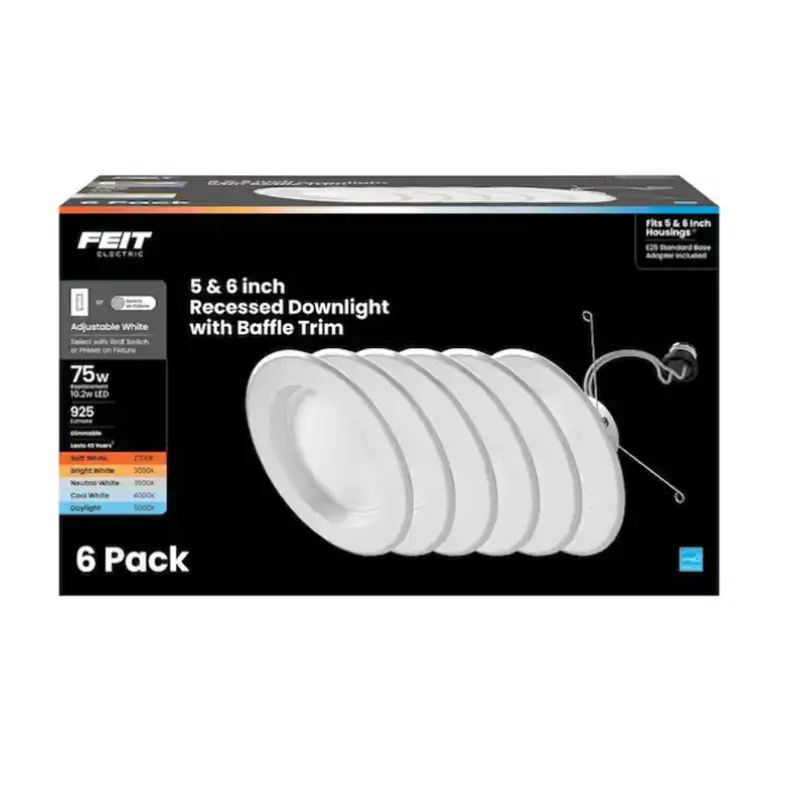 Feit Electric 5–6 Inch Dimmable Led Recessed Downlight Kit – Adjustable Color Temperature, 6-Pack 1