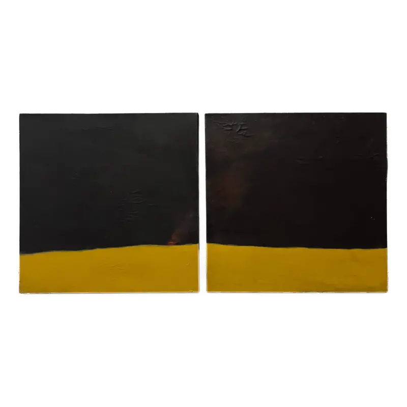 Fires On The Hill: Two-Panel Ceramic Diptych By Gsg 1