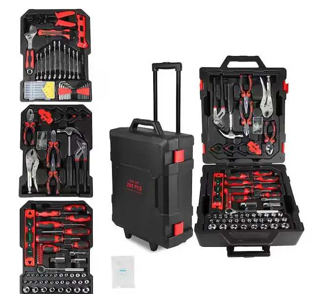 Flynama 299-Piece Rolling Tool Kit – Socket Wrench Set With Portable Toolbox 1