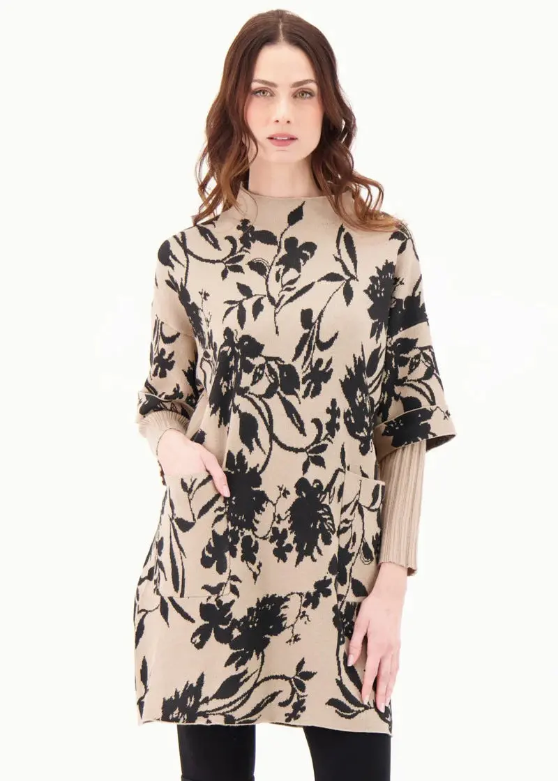Gabby Isabella Funnel-Neck Floral Intarsia Tunic Dress – On Clearance 1