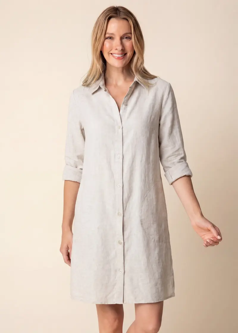 Gathered-Back Shirt Dress In Pure Linen – Habitat 1