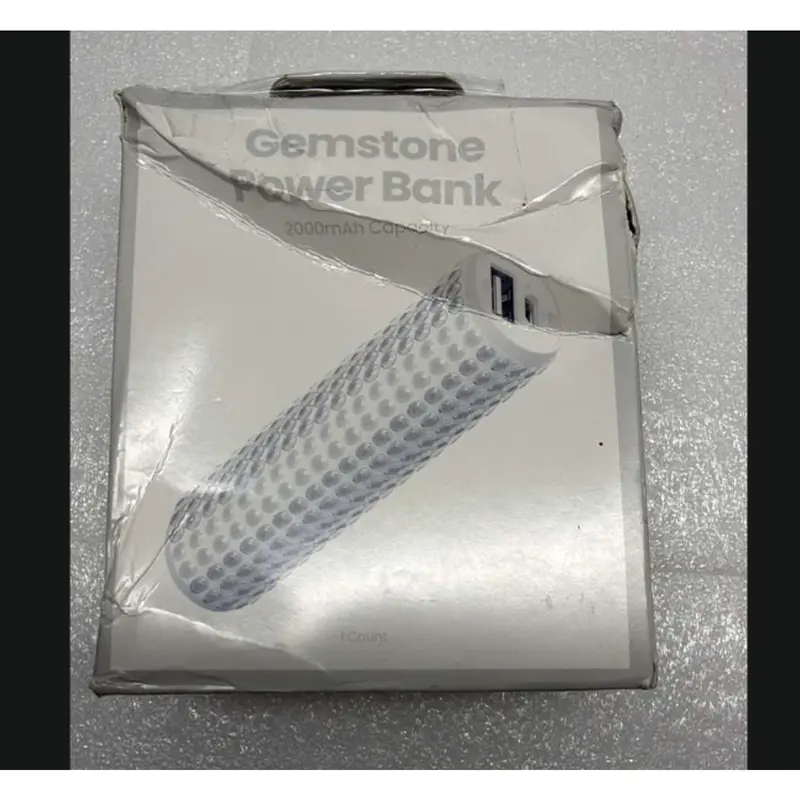 Gemstone 2000Mah Portable Power Bank – Compact Rechargeable Charger For Smartphones, White 1