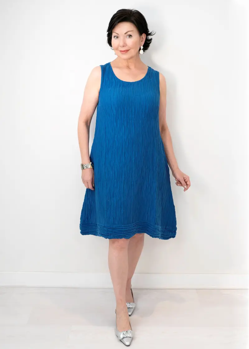 Grizas Sleeveless Crinkled Silk-Linen Sheath Dress 1