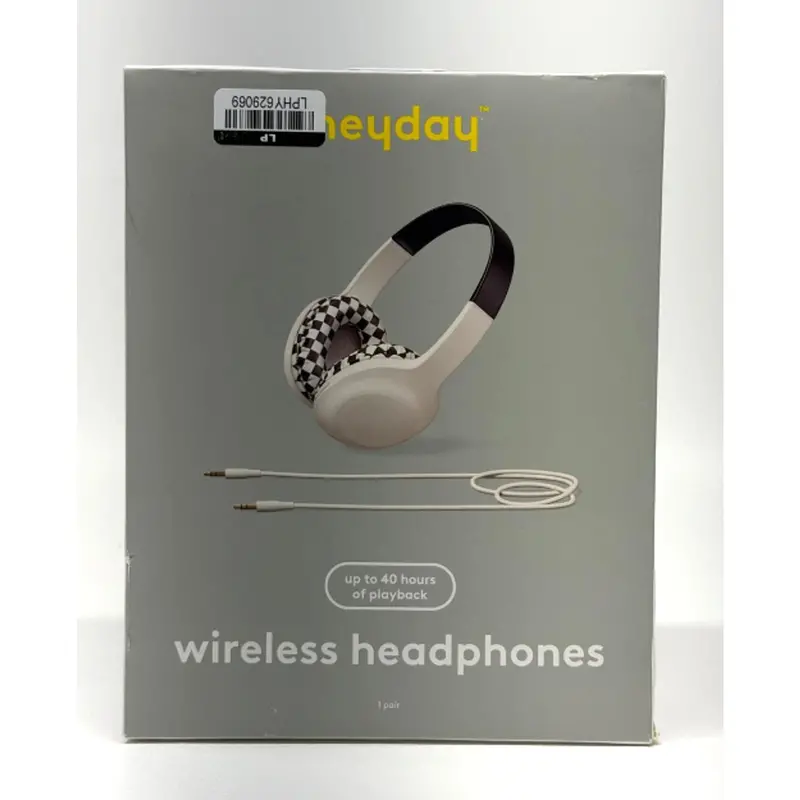 Heyday Wireless On-Ear Headphones – Brown Checkered Pattern With Mic 1
