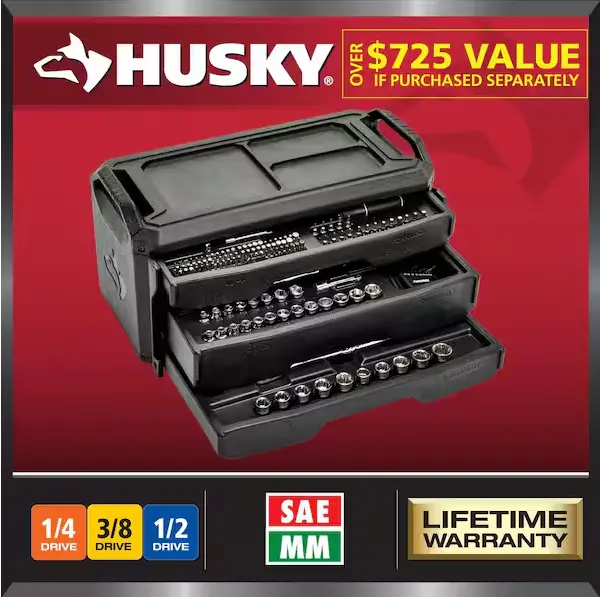 Husky 280-Piece Sae/Metric Mechanics Tool Set With Rolling Storage Box 1