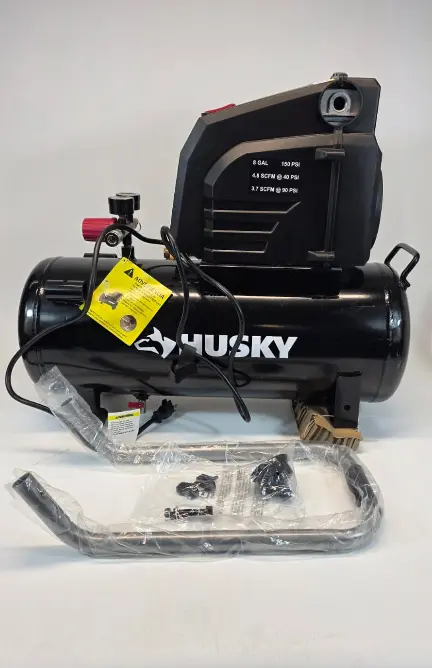 Husky 8-Gallon Oil-Free Portable Air Compressor – 150 Psi, Horizontal Hotdog Design 1