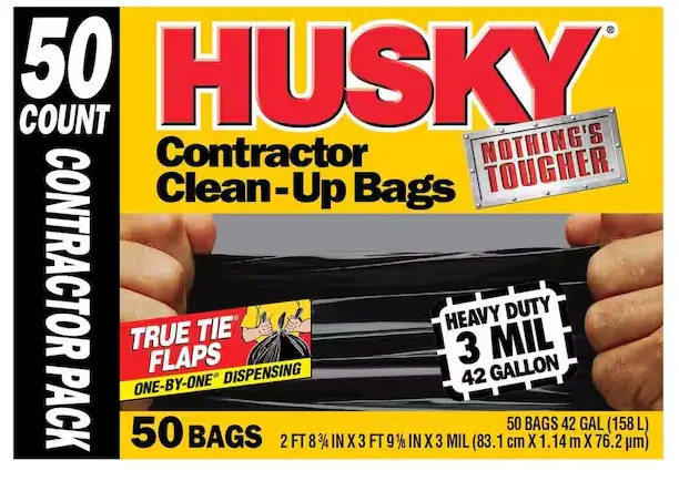 Husky Heavy-Duty 42-Gallon Clean-Up Bags – 3-Mil Thickness, 50-Pack 1