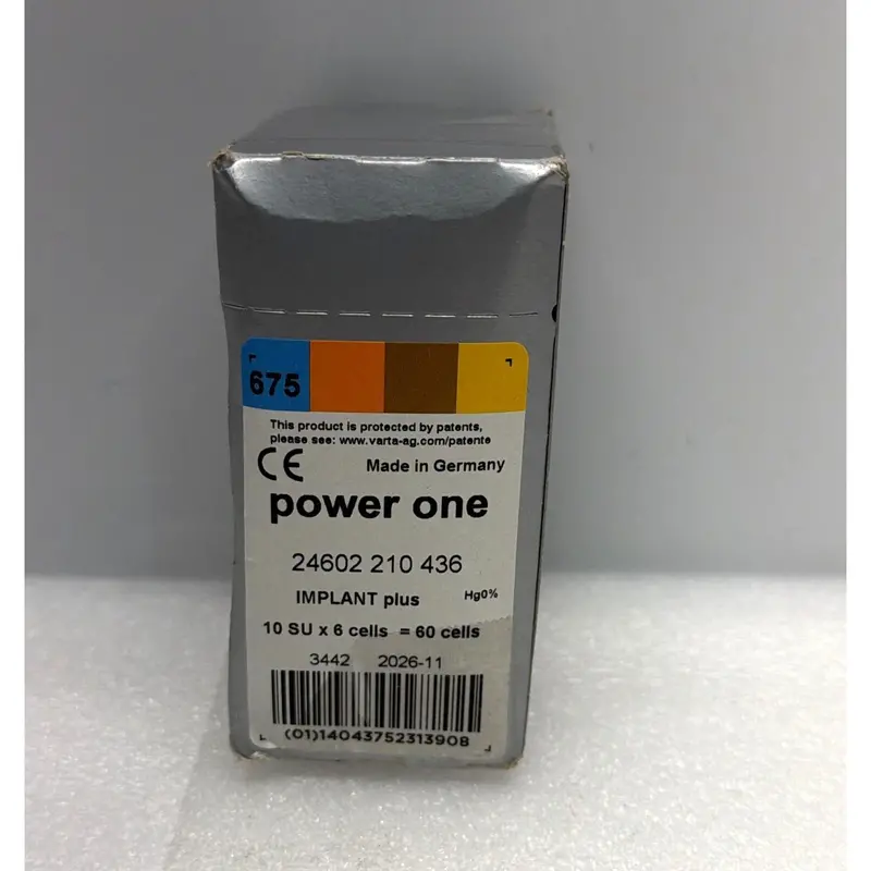 Implant Plus Size 675 Zinc-Air Cochlear Implant Batteries – Mercury-Free, 60-Pack (Power One) 1