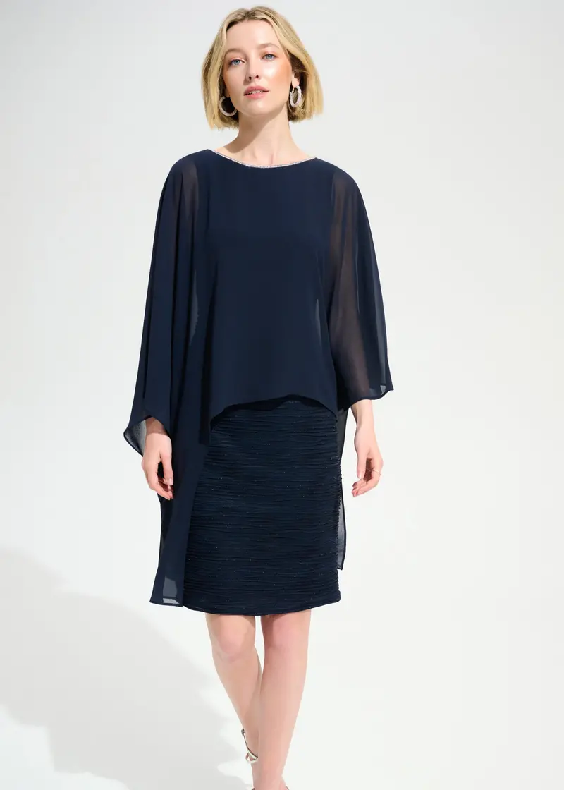 Joseph Ribkoff Cascade Knit Sheath Dress With Chiffon Poncho Overlay 1