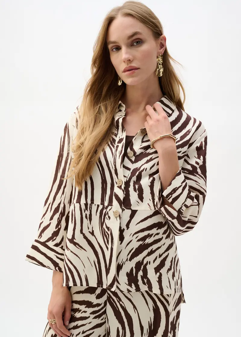 Joseph Ribkoff Linen-Blend Animal Print A-Line Blouse 1