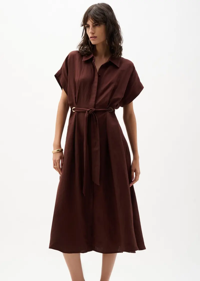 Joseph Ribkoff Linen-Blend Fit-And-Flare Shirt Dress With Removable Sash 1
