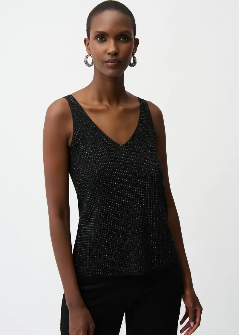 Joseph Ribkoff Metallic Knit Rhinestone-Embellished Camisole Top 1