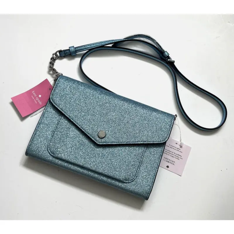 Kate Spade New York Frosty Sky Blue Glitter Crossbody Bag – Tinsel Flap Design, Style K9336 1