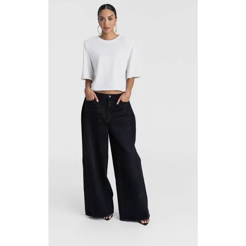 Kbb By Kahlana The Rachel Jean – Women’S Low-Rise Wide-Leg Denim In Black Wash (Size 20) 1