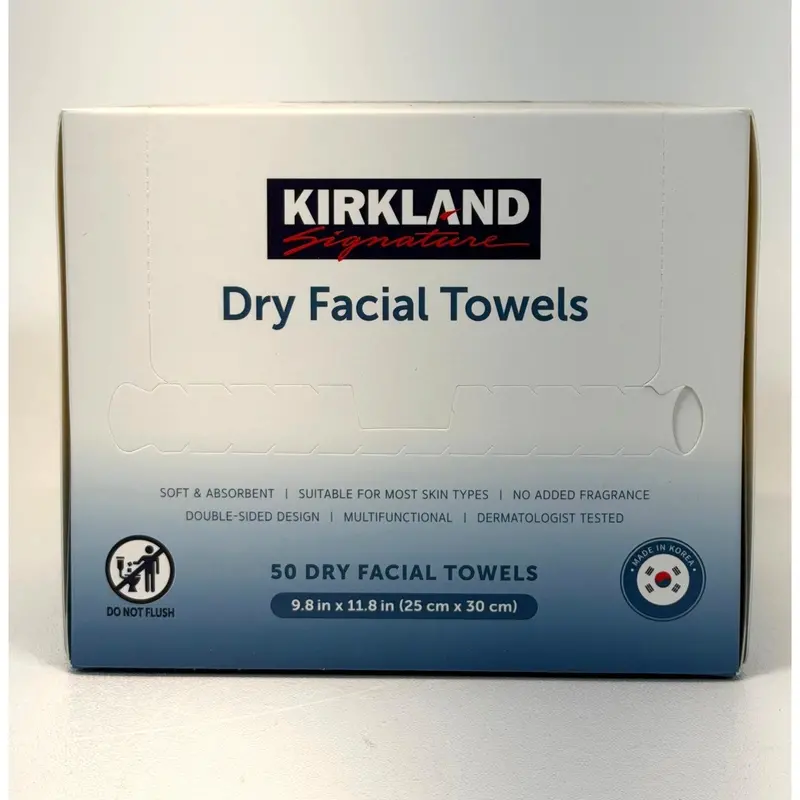 Kirkland Signature Dry Facial Towels – Ultra-Soft, Double-Sided, 50-Count Pack 1