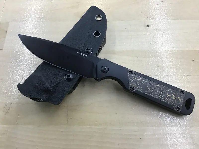 Kizer Militaw Fixed Blade Knife – Camo Fatcarbon Coating, Black G-10 & Copper Accents (3.8" Blade) 1