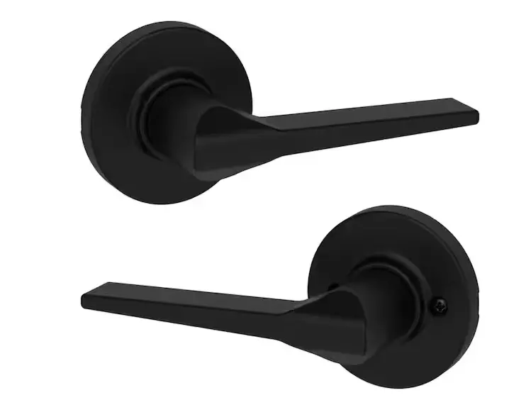 Kwikset Hollis Matte Black Round Rose Passage Handle – Hall & Closet Use 1