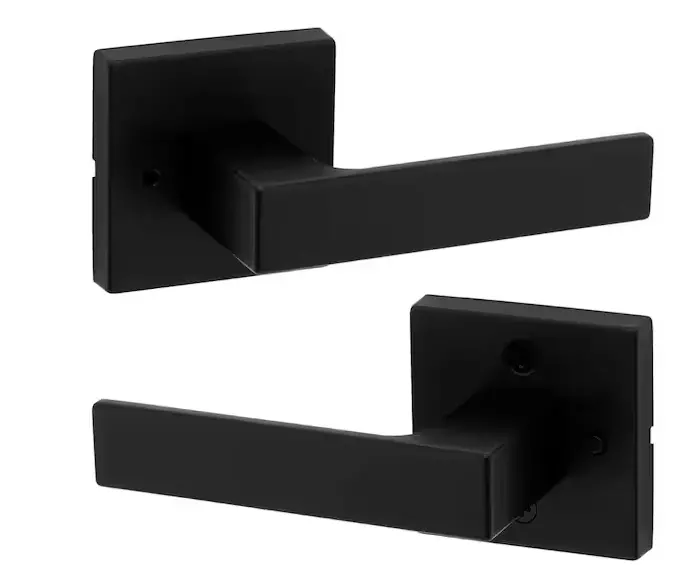 Kwikset Singapore Bed/Bath Door Handle — Square Matte Black Design With Microban Antimicrobial Protection & Lock 1