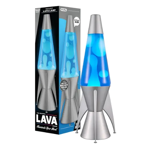 Lava Original Stratosphere Lamp – 14.5-Inch Gray Retro Rocket With Blue Liquid Motion 1