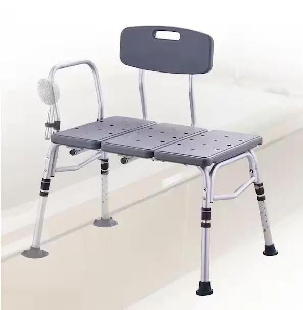 Lightweight Freestanding Tub Transfer Bench – 16-Inch Width, Gray With Armrests 1