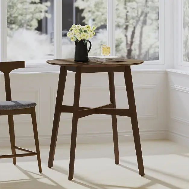 Lovmor Brown Round Wood Dining Table – Counter Height, Solid Construction 1