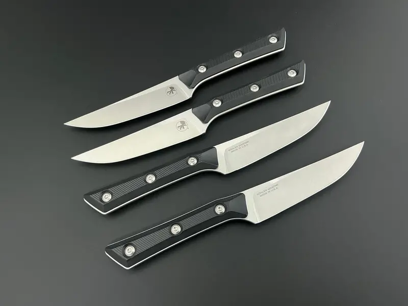 Microtech 4-Piece Steak Knife Set With Stonewash Finish And Black G10 Handles 1