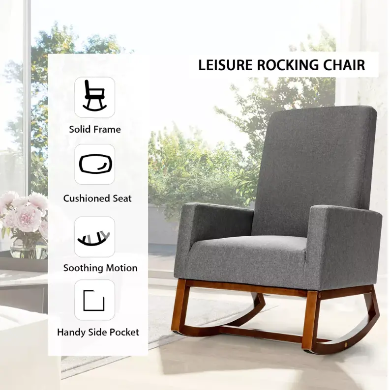 Mid-Century Fabric Rocking Chair – Upholstered Armchair In Beige Or Gray 1