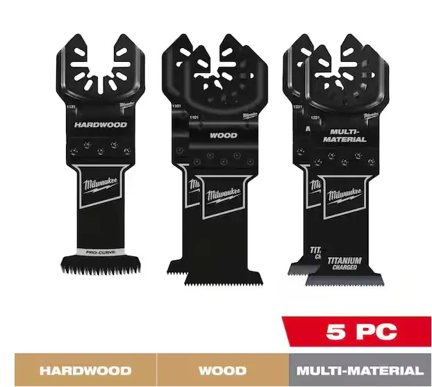 Milwaukee Open-Lok Oscillating Multi-Tool Blade Set – 5-Piece Variety Pack W/ Japanese Hardwood Blade 1