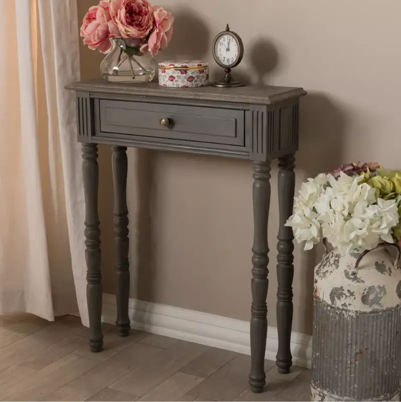 Noemie Farmhouse Console Table – Single-Drawer Brown Wood Accent Piece, Baxton Studio 1
