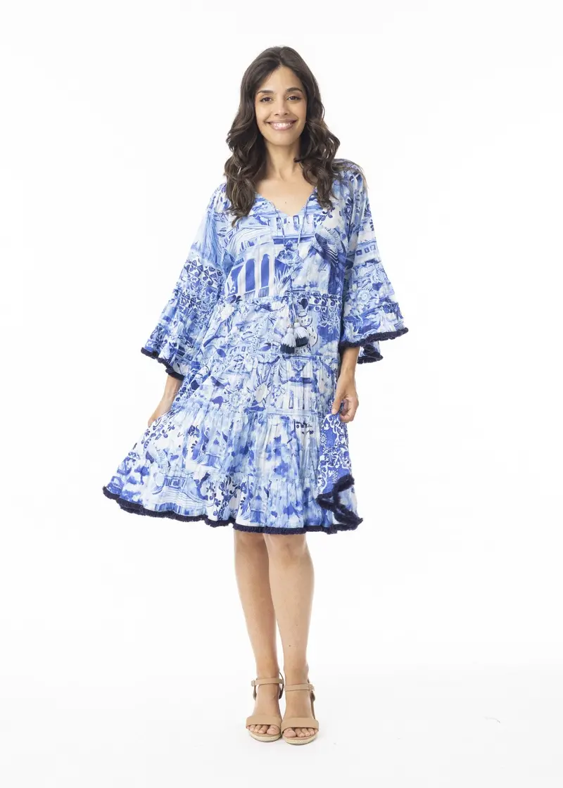 Okayama Layered Frill-Sleeve Dress – Orientique 1