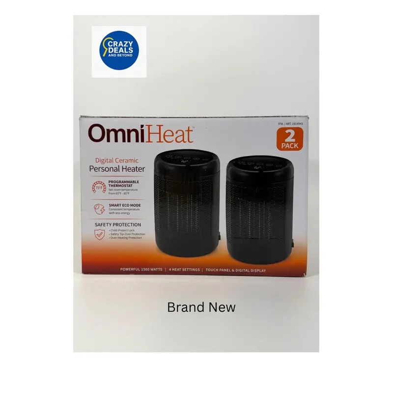 Omniheat Digital Ceramic Personal Heater – 2-Pack Compact Space Heater 1