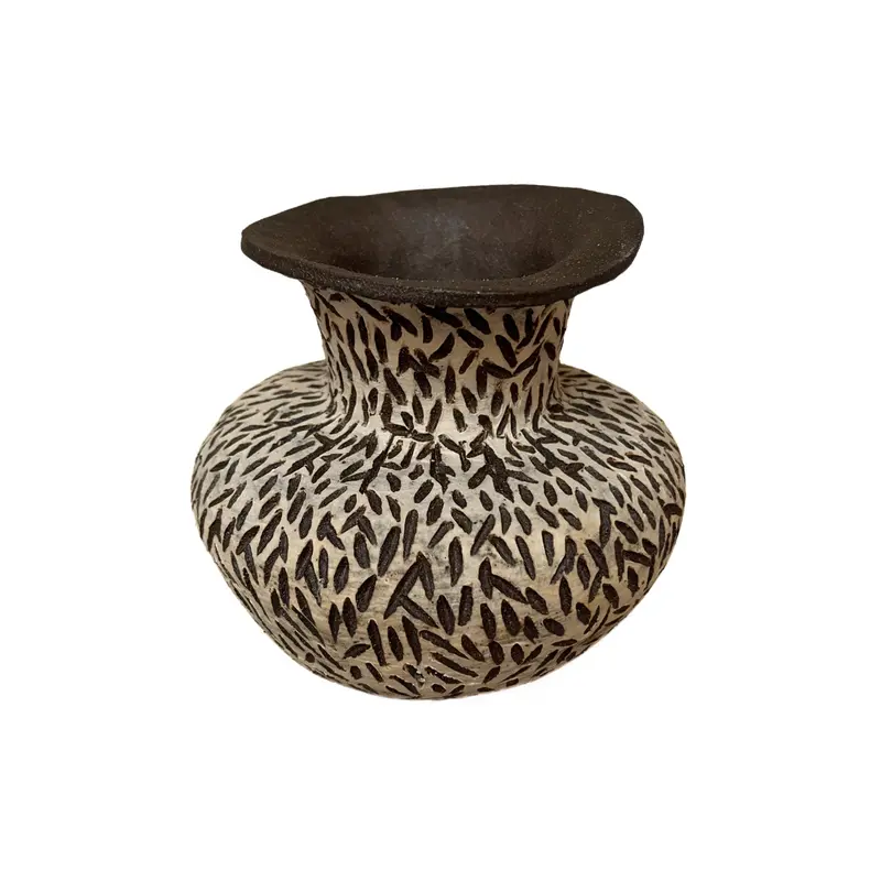 Open-Mouth Sgraffito Ceramic Vase By Sally Terrell 1
