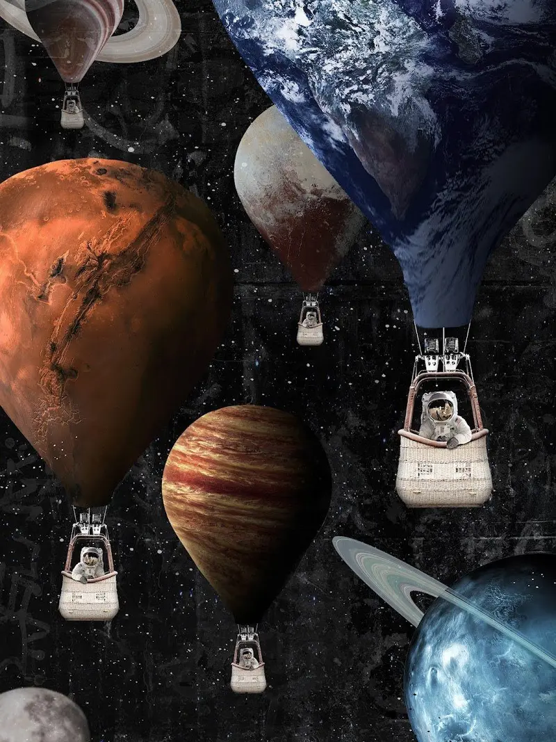 Planet Balloons Whimsical Art Print 1