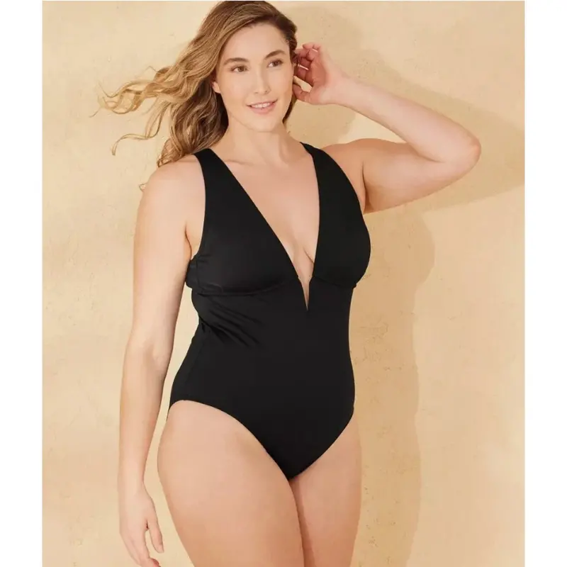 Plunge Neck Tummy-Control Swimsuit For Women – Shade & Shore Size L (12–14) 1